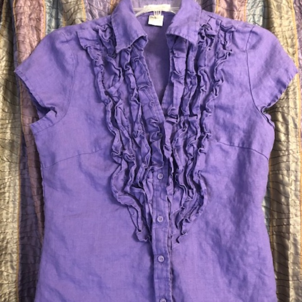 Lilac Linen Buttoned Down Top with Frills
